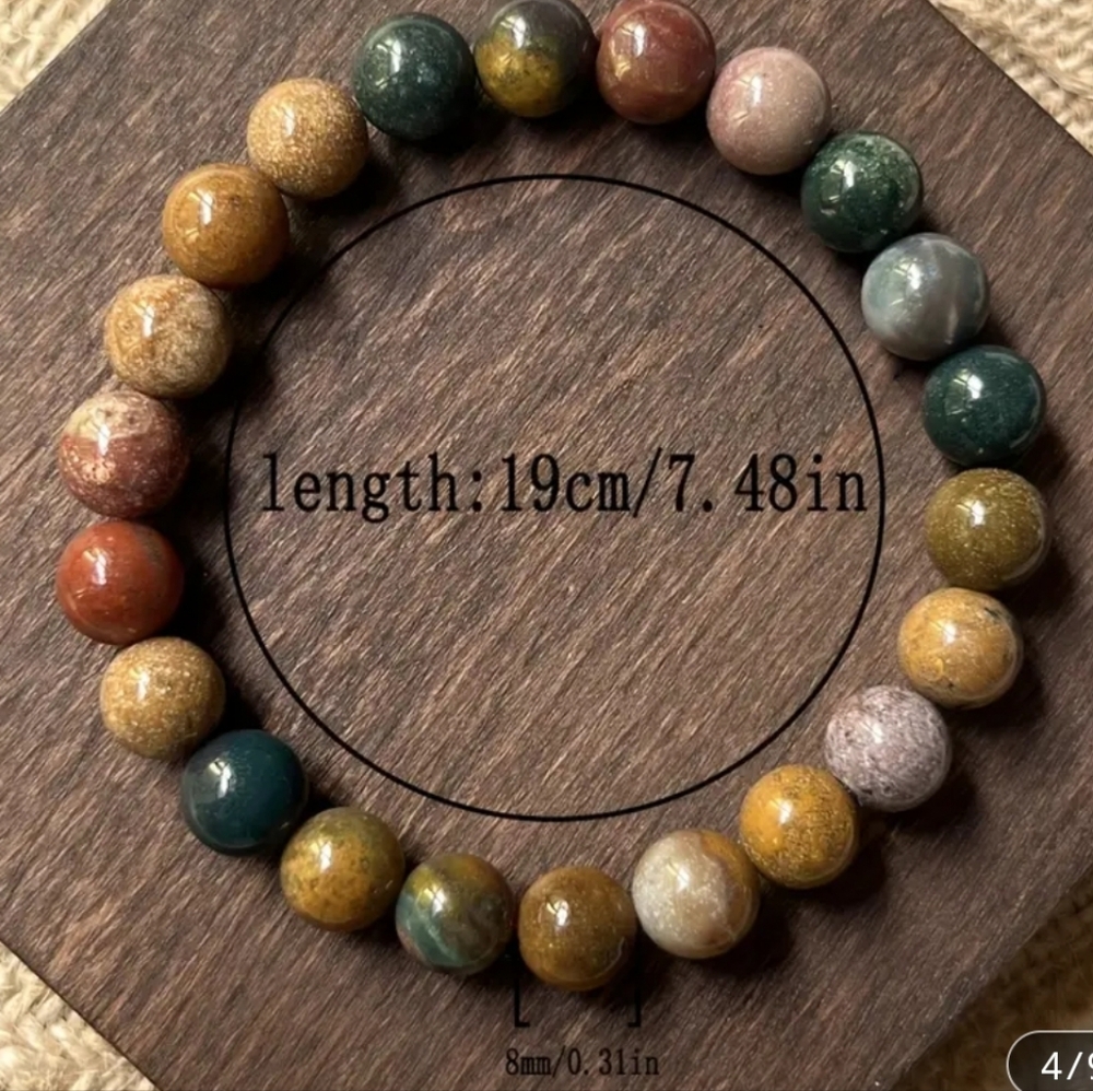 Ocean Jasper Natural Stone Beaded Bracelet - Picture 2 of 4